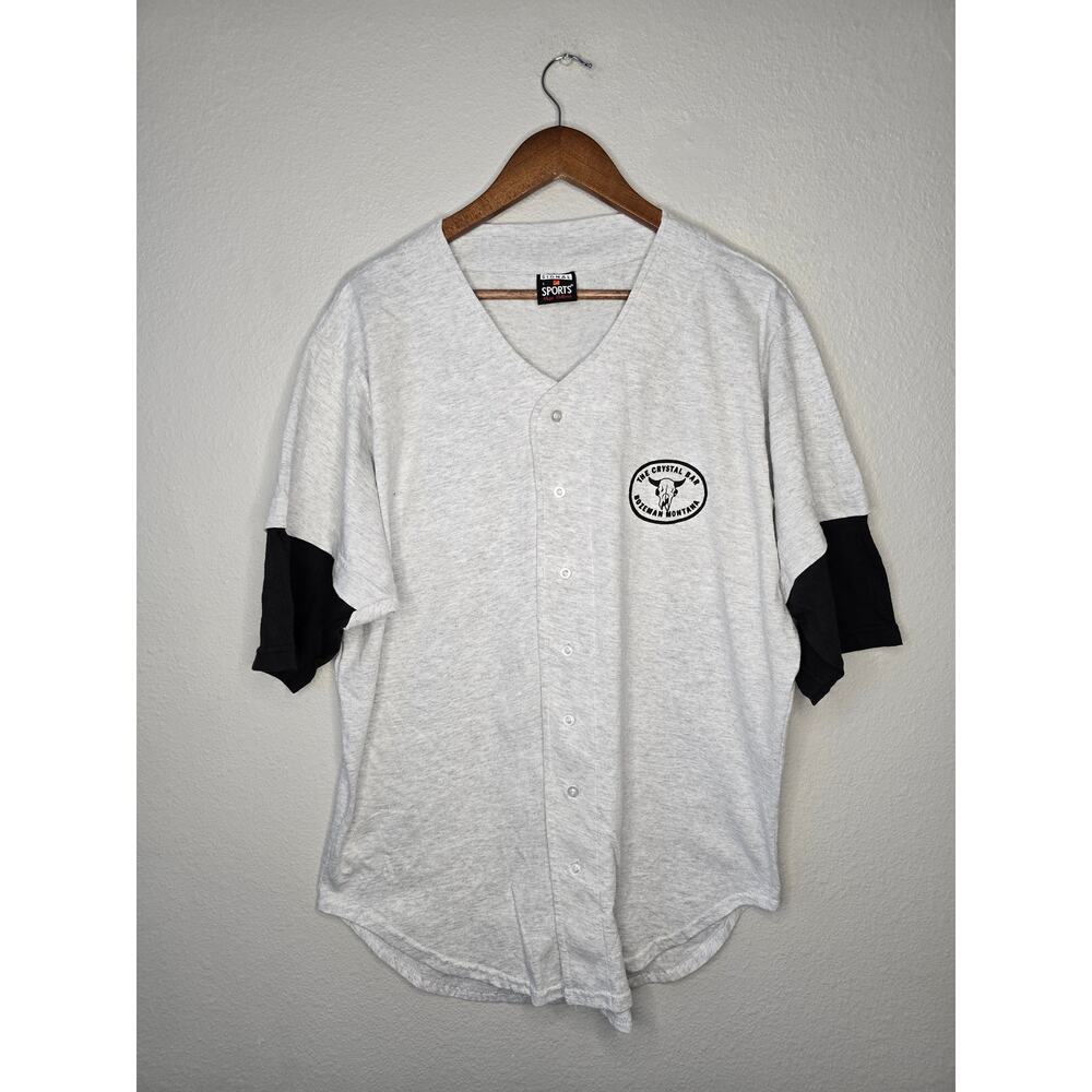Vintage The Crystal Bar Jersey Bozeman Montana Gray Baseball Top Large 1990s